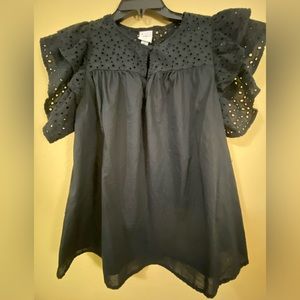Pretty black blouse with nice details on sleeves,Size S, 100% Cotton,pre-owned